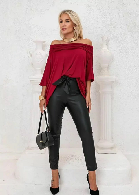 Calça Feminina em couro Ecológico c/ cinto Ivi - comprar online