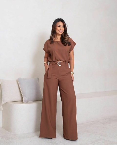 Conjunto feminino Alfaitaria Blusa e calça com cinto Fabiula - comprar online
