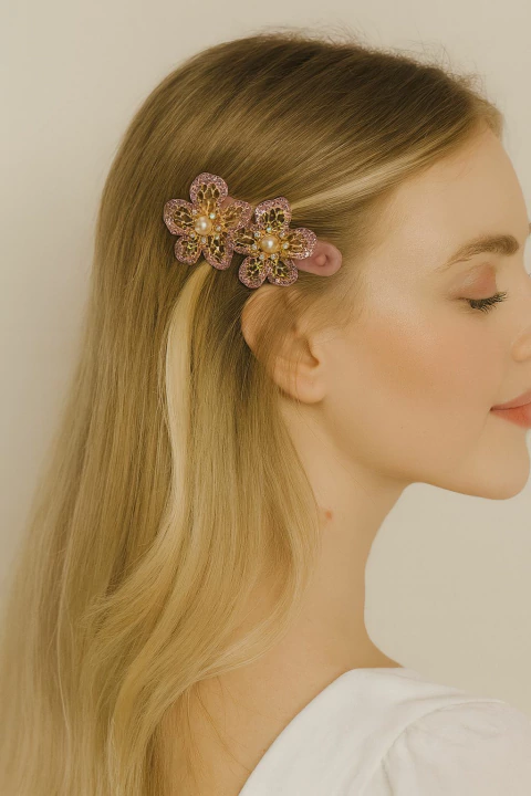 Presilha Dourada de Flor Strass – Elegância e Delicadeza no Seu Cabelo! - comprar online
