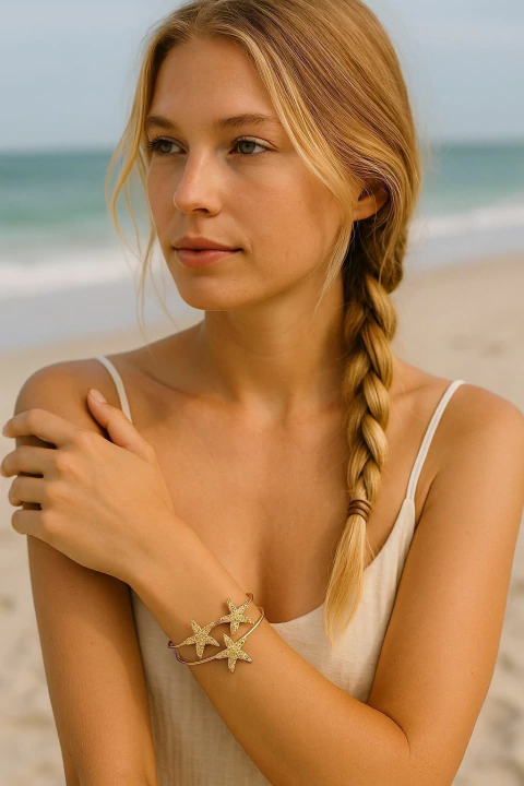 Bracelete Dourado Conchas / Estrelas do Mar – Estilo Praiano e Delicado - comprar online