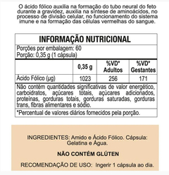 Ácido Fólico (B9) 60cps 250mg (1 ao dia) Duom | Kit 2 Frascos - comprar online