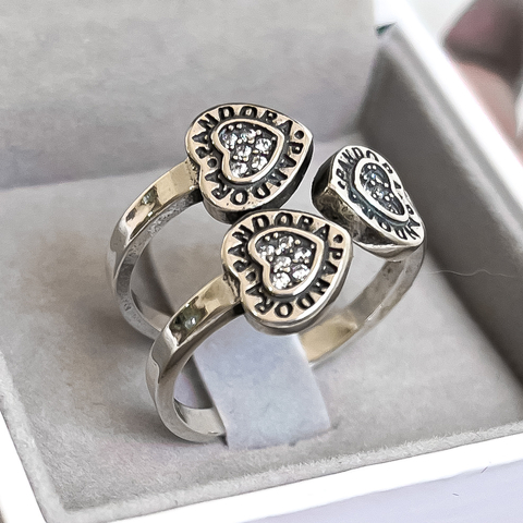 Anel Três Corações Ajustavel Prata 925 - comprar online