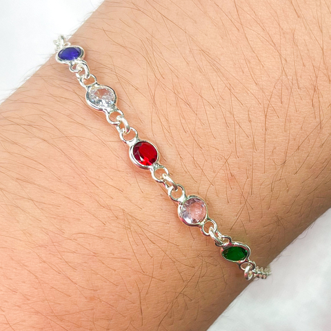 Pulseira Ponto de luz Colorido Prata 925