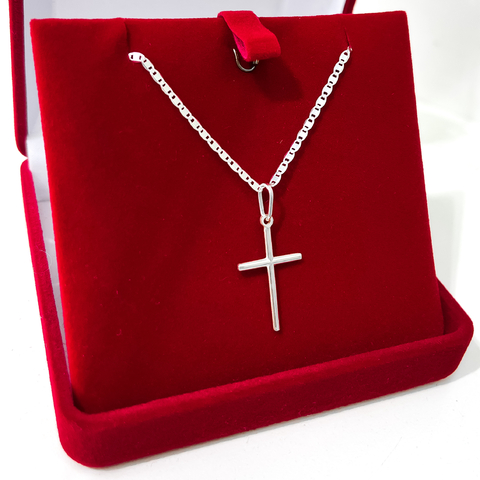 Corrente Piastrine com Pingente Crucifixo Prata 925