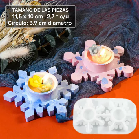 Molde de Silicona Portavelas Copo de Nieve x2 B (para Resina, Yeso, Cemento)