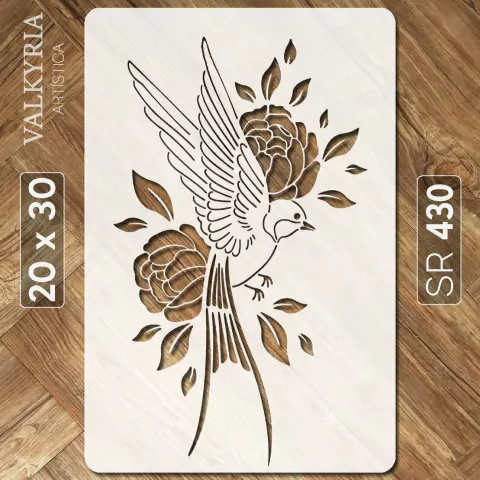 Stencil 20 x 30 "Pajarito con Flores" | SR 430