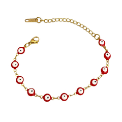 Pulsera ojitos rojos 6mm. Dorada - 0454P