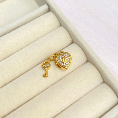 Charm corazón candado y llave dorado - 2168CH
