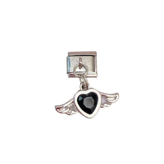 Italian charm colgante plateado corazón negro con alas - ACH042 - comprar en línea