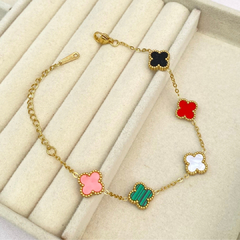 Pulsera dorada tréboles multicolor 11mm. - APU097 - comprar en línea