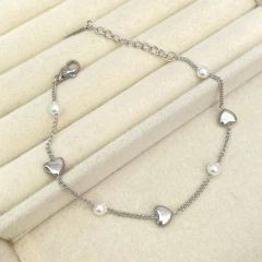 Pulsera corazones y perlas plateada - APU115 - comprar en línea