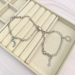 Duo pulsera corazón imán sol y luna plateado - APU121 - comprar en línea