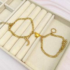 Duo pulsera corazón imán sol y luna dorado - APU122 - comprar en línea
