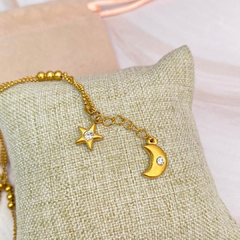 Tobillera doble balines, luna y estrellas dorada - ATO016 en internet