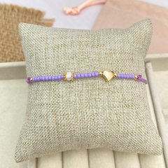 Pulsera chaquira lila con corazón y perlita - HP012 - comprar en línea