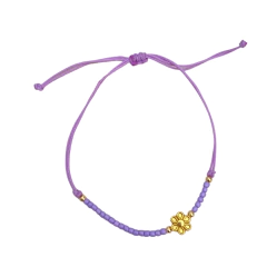 Pulsera chaquira lila con florecita - HP019
