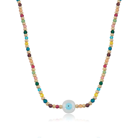 Colar Olho Grego com Rondel Colorido - SEMIJOIA