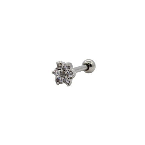 Piercing Flor Cravejada para Hélix / Tragus - PRATA 925 / Aço Inox