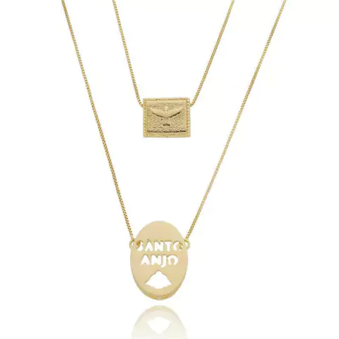 Escapulário Espírito Santo + Medalha Santo Anjo - SEMIJOIA