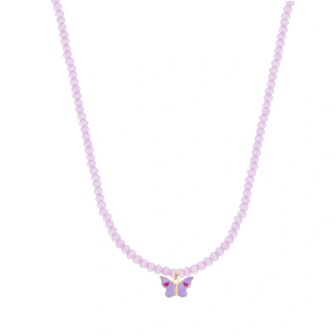 Colar Infantil Cristais com Borboleta e Banho de Ouro