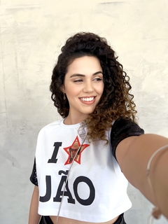 Cropped Paetê I ♥ JÃO - EU USO MEME