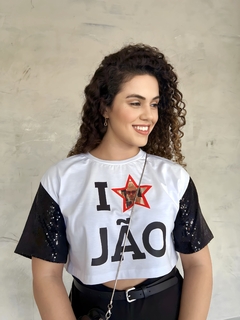 Cropped Paetê I ♥ JÃO na internet