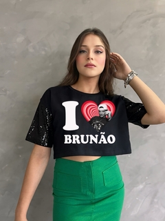 Cropped Paetê I ♥ Bruno - EU USO MEME