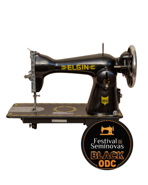 MÁQUINA DE COSTURA DOMÉSTICA RETA ELGIN PRETINHA SEMINOVA