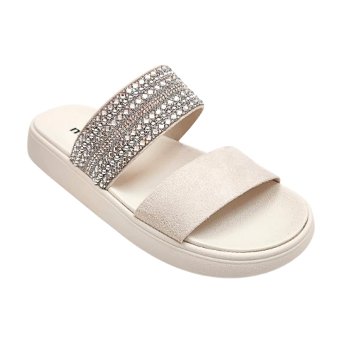 Papete Feminina Moleca Tira Larga Camurça e Strass