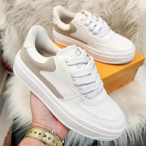 Tênis Feminino Beira Rio Branco com Detalhe Nude