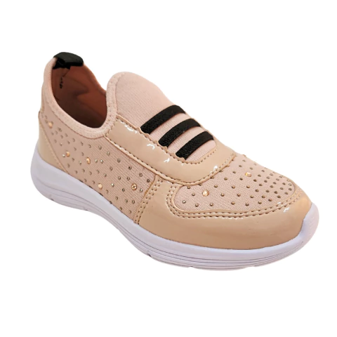 Tênis Infantil Calce Fácil Nude com Strass