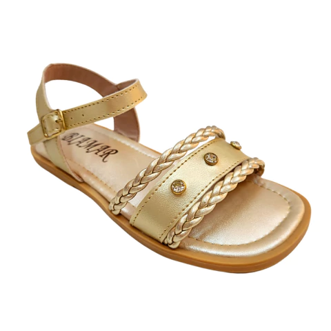 Sandália Infantil Feminina Dourada com Tranças e Strass