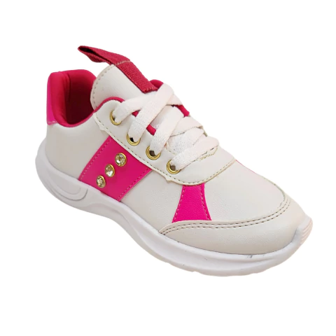 Tênis Infantil Feminino Rosa e Branco com Strass