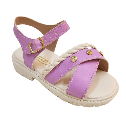 Sandália Infantil Lilás com Trançado e Strass