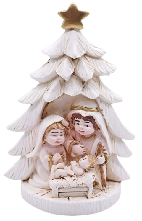 Pesebre con Árbol de Navidad – Resina Pintada a Mano - comprar online