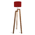 Lámpara de pie trípode en madera petiribi con pantalla roja. Lamparas para living comedor. 