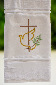 Toalha de lavabo bordada aveludada - Espirito Santo MOD 1 - comprar online