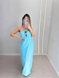 Vestido Linho Laços Azul - comprar online