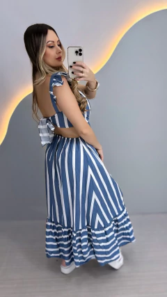 Vestido Jhuly - listrado azul jeans - Boneca de Luxo