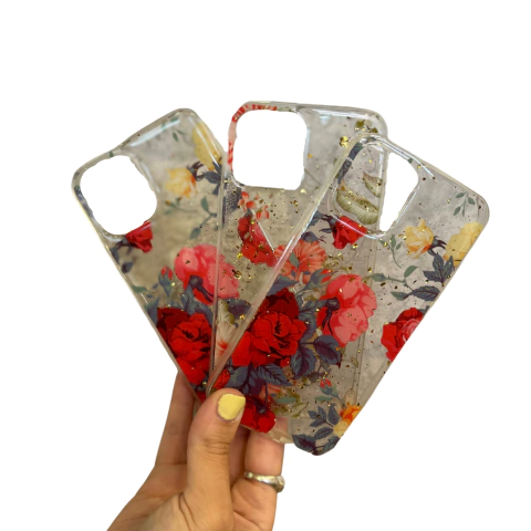 TPU RIGIDA FLORES + BRILLOS IPHONE 12 PRO MAX (0487)