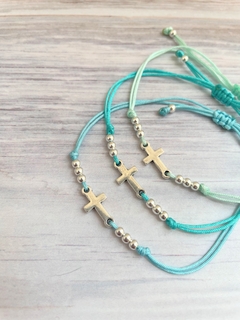 Pulsera Cruz verde agua - Santitos La Perla