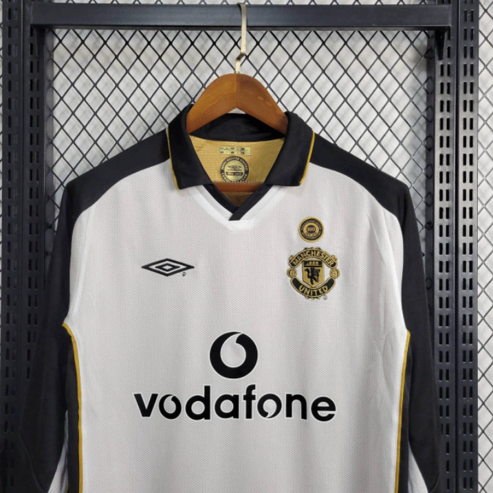 Camisa Manchester United Manga longa 100 Anos Retrô 2001/02
