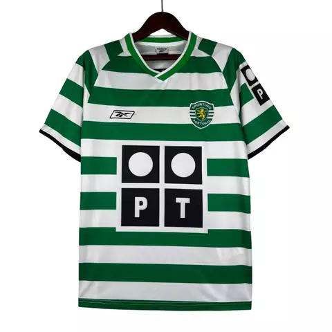 Camisa Sporting Retrô Home 2003/04 Torcedor Masculina - Verde+Branco