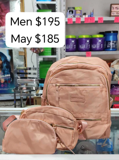 Mochila tipo lona Combo 3 pzs Rosa Claro