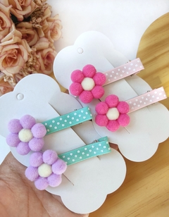 Par Hair clips Flores Pompons