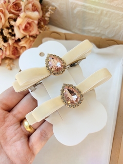 Kit Veludo bege hair clips laços iguais