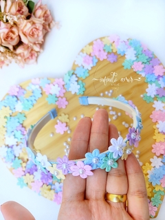 Tiara de arquinho jeans floral