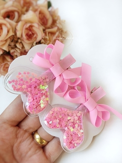 Par hair clips coração com recheio