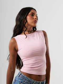 BL053 - Blusa Decote Canoa - Rosa Candy - loja online