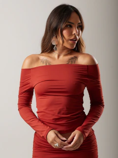 BL041 - Blusa Ombro a Ombro Manga Longa - Terracota - loja online